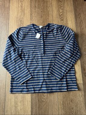 NWT J. Crew Navy and Tan Striped Button Front Top